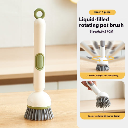 Long Handle Dish Brush with Soap Dispenser and Rotating Head